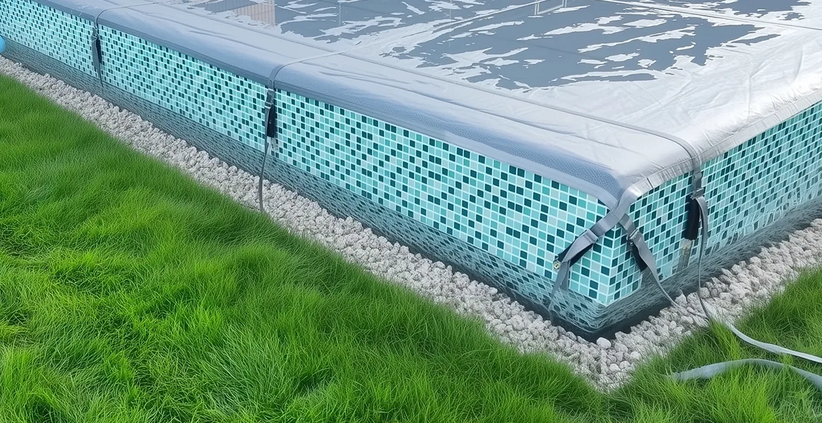 Покрывало для бассейна под снегом — защита зимой в Киришах